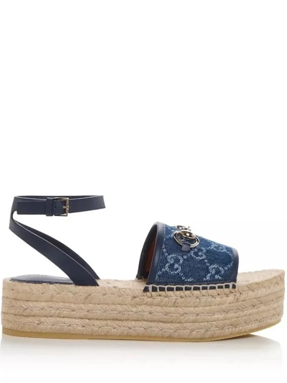 Gucci Paloma Horsebit GG Platform Espadrille Wedge Heel Ankle Strap Sandals - Picture 1 of 15